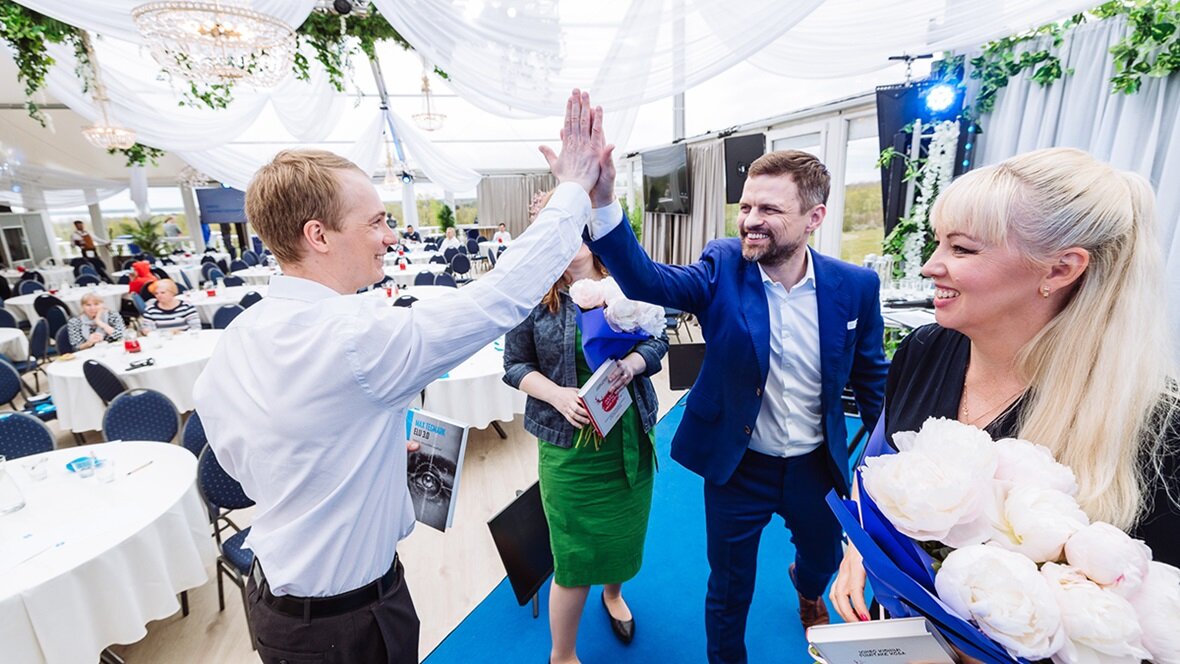 Celebrating success at Inspiration Day in June 2022 are, from left to right, Andres Rajamets, Kaarel Suuk and Kristy Valgma-Antsmäe.