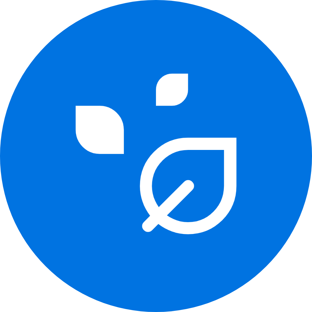 Blue circle with a white icon of a leaf.