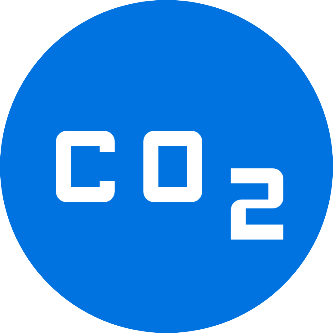 Blue circle with a white CO2 icon.